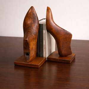 Carved Wooden Cobblers Shoe Mold Bookends PAIR